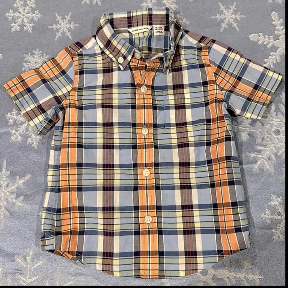Janie and Jack Autumn Fall Short sleeve button down shirt 18-24 months